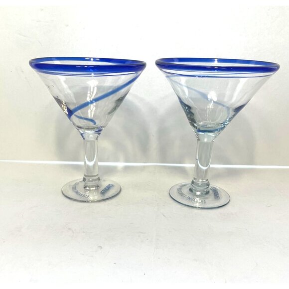 Vintage Set of Two (2) TGI Friday's Cobalt Blue Swirl Martini Margarita Glasses - Picture 3 of 7
